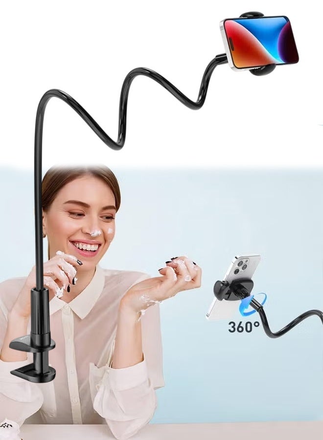 حامل هاتف Gooseneck للسرير، ذراع مرن قابل للتعديل، مشبك تثبيت الهواتف المحمولة على هيكل السرير والمكتب، متوافق مع iPhone 14 Pro Max 13 12 11 X SE Series/Samsung S22 أو أجهزة أخرى مقاس 4-7 بوصات - Image 1