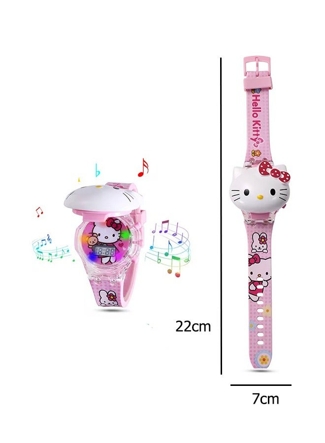 Hello Kitty Cartoon Hello Kitty Children's Watch, Children's Watch Toy with Light Effect, Kids Electronic Watch with Music, Flip-top Cartoon Watch for Kids - Image 2