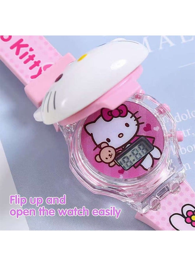 Hello Kitty Cartoon Hello Kitty Children's Watch, Children's Watch Toy with Light Effect, Kids Electronic Watch with Music, Flip-top Cartoon Watch for Kids - Image 3