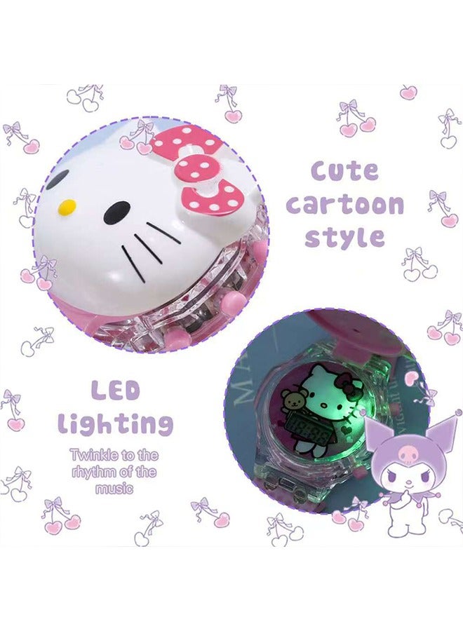 Hello Kitty Cartoon Hello Kitty Children's Watch, Children's Watch Toy with Light Effect, Kids Electronic Watch with Music, Flip-top Cartoon Watch for Kids - Image 5
