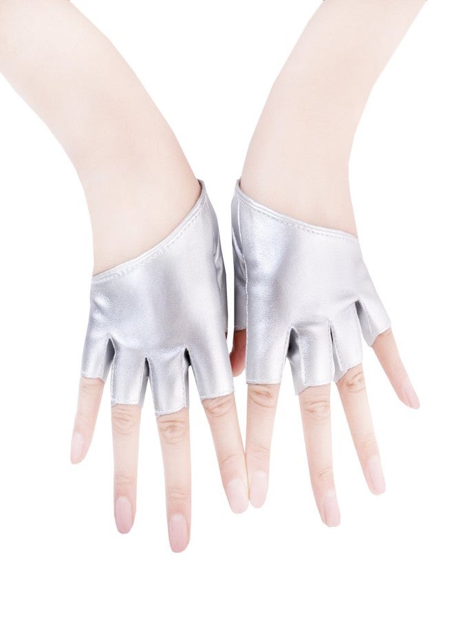 جيسن قفازات رقص بانك نسائية من جيسن، نصف كف ونصف إصبع، مصنوعة من جلد البولي يوريثان، لون فضي 1 - Image 4