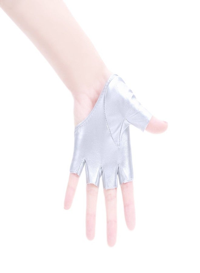 جيسن قفازات رقص بانك نسائية من جيسن، نصف كف ونصف إصبع، مصنوعة من جلد البولي يوريثان، لون فضي 1 - Image 3