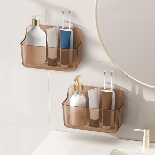 Diesisa 2pc Acrylic Wall Mount Organizer, Adhesive Cabinet Door Organizer,Acrylic Bathroom Shelves for Wall,No Drilling Hang Walls,with Self Adhesive Tape, for Bathroom, Kitchen, Living Room - Image 1