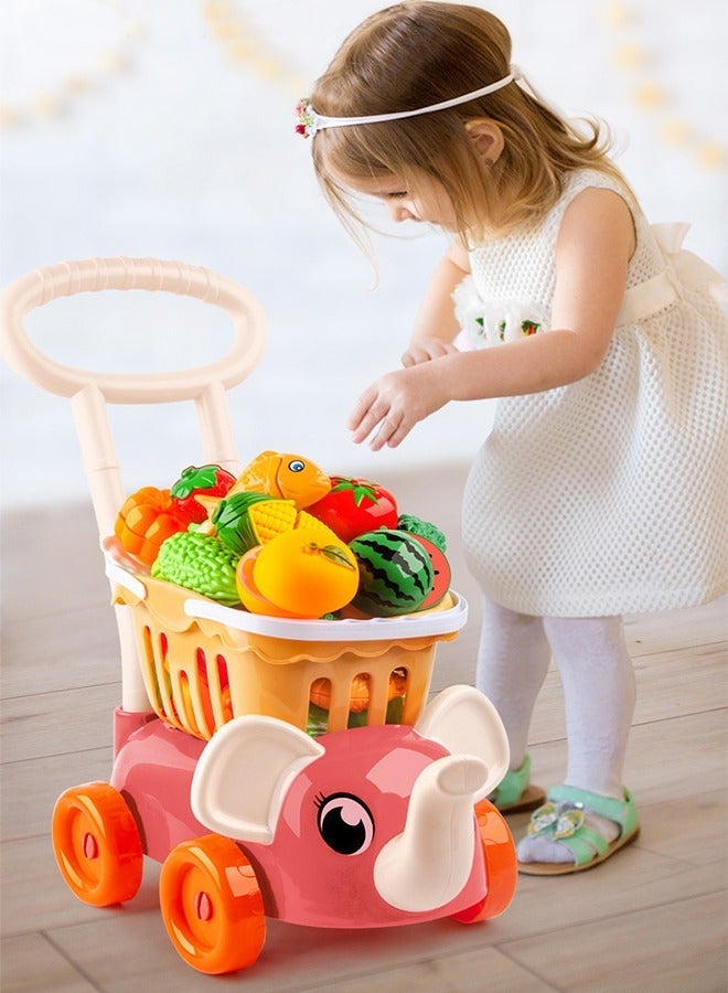 GROIC Cutting Play Food Toy for Kids Kitchen, Pretend Fruit &Vegetables Accessories with Elephant Shopping Storage Basket, Plastic Mini Dishes, Kitchen Playset - Image 5
