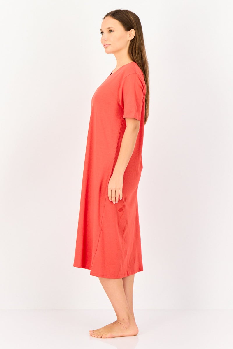 zivame Women Crew Neck Graphic Print Sleeping Dress, Red - Image 4