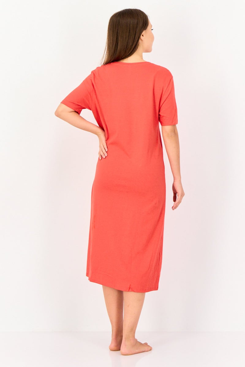 zivame Women Crew Neck Graphic Print Sleeping Dress, Red - Image 2