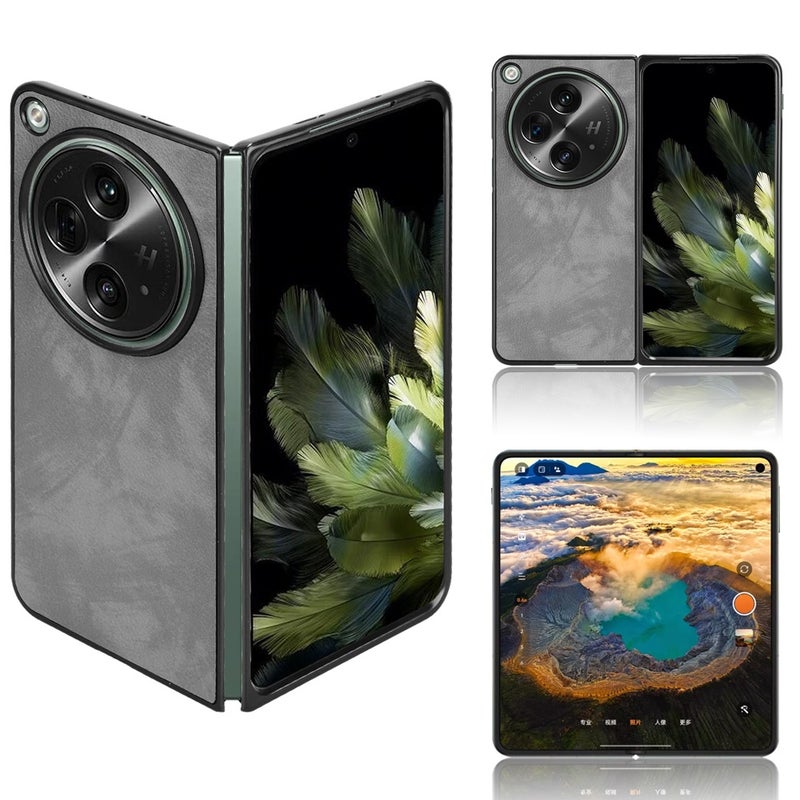 HuHa Case Cover For OPPO Find N3 Litchi Texture Back Cover Phone Case(Grey) - Image 1