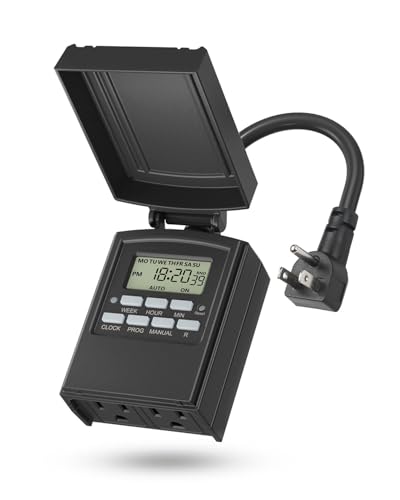 BN-LINK 7 Day Outdoor Heavy Duty Digital Programmable Timer, Outdoor Timer Outlet Waterproof, 2 Grounded Electrical Outlets for Christmas Lights, 15A 1/2HP,ETL Listed - Image 2