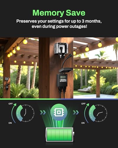 BN-LINK 7 Day Outdoor Heavy Duty Digital Programmable Timer, Outdoor Timer Outlet Waterproof, 2 Grounded Electrical Outlets for Christmas Lights, 15A 1/2HP,ETL Listed - Image 5