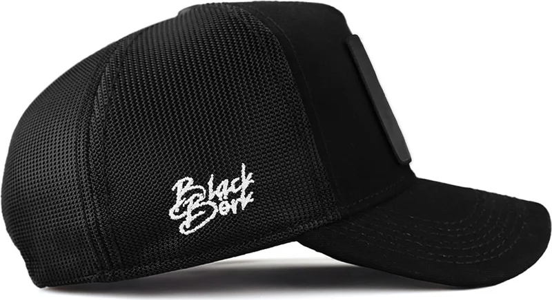 Black Börk V1 Trucker Wolf - Unisex Black Hat (Cap) with 1 Code Logo