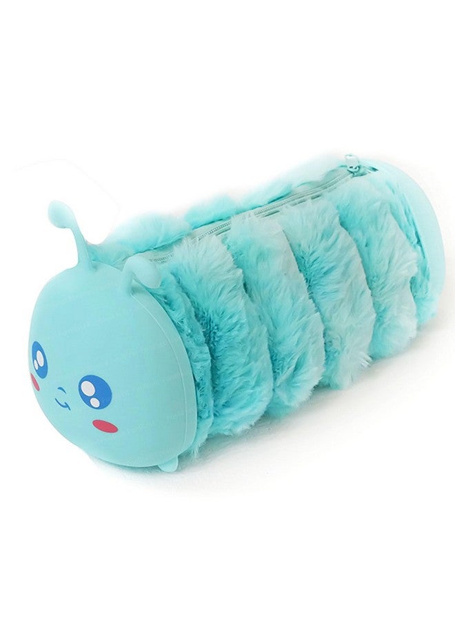 فنبلاست حقيبة أقلام فن بلاست للبنات، حقيبة ناعمة من القطيفة للبنات، حقيبة متعددة الأغراض بسحاب من الفرو، حقيبة جمالية للبنات، حافظة أقلام كاواي، حقائب لطيفة للبنات، هدية إرجاع للأطفال (أزرق) - Image 1