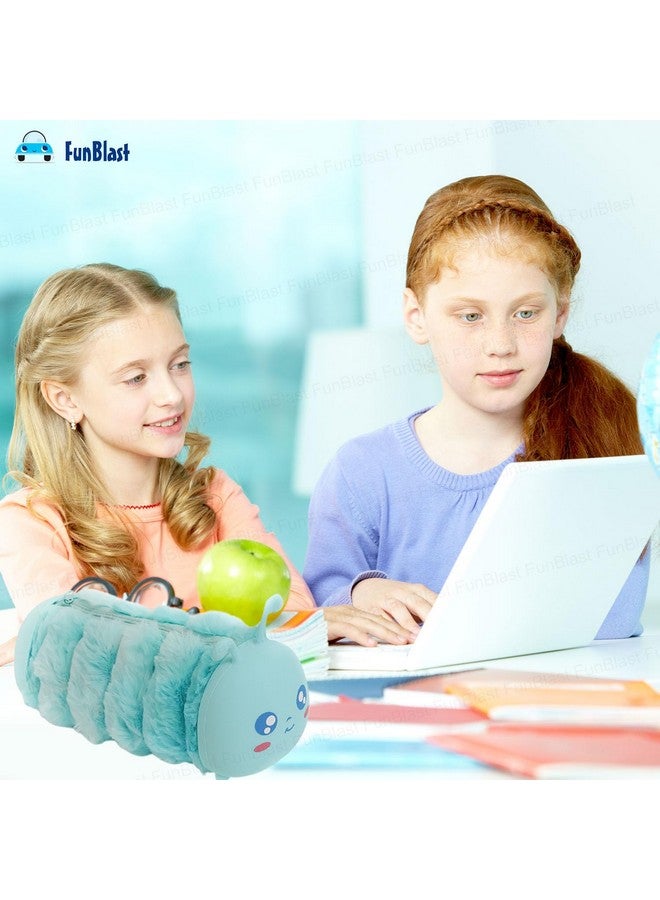 فنبلاست حقيبة أقلام فن بلاست للبنات، حقيبة ناعمة من القطيفة للبنات، حقيبة متعددة الأغراض بسحاب من الفرو، حقيبة جمالية للبنات، حافظة أقلام كاواي، حقائب لطيفة للبنات، هدية إرجاع للأطفال (أزرق) - Image 2