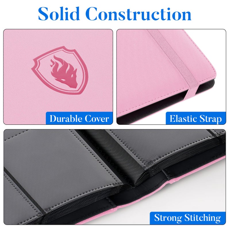 Fabmaker Premium 9 Pocket Card Binder for 540 Cards, Fabmaker PU Cover Trading Card Binder, Sturdy Card Collection Album, Sleek Card Holder Folders for Game Cards & Sports Cards, Pink - Image 2