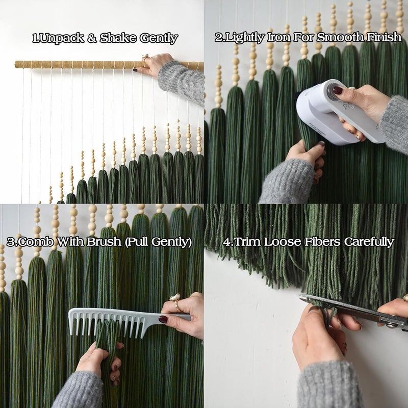 IOWER Large Macrame Wall Hanging Green Boho Decor Macrame Beads Yarn Fiber Art Beaded Tassel Home Decor For Bedroom Living room 39" W x 55" L - Image 2