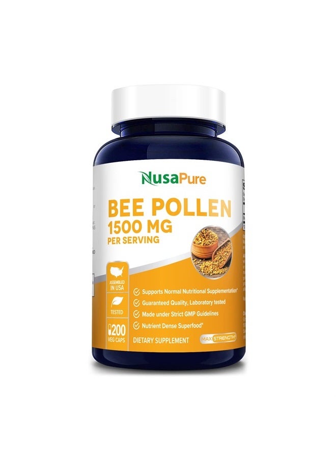 NusaPure Bee Pollen 1500mg 200 Veggie Caps (100% Vegetarian, Non-GMO & Gluten Free) Naturally Occurring Proteins and Aminoacids* - Image 1