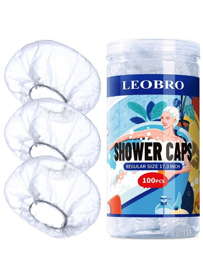 LEOBRO Disposable Shower Caps, 100Pcs Shower Caps, Shower Cap For Women Waterproof, Disposable Clear Plastic Shower Cap For Women, Thick Plastic Caps For Hair Treatment, Regular Size 17.3 Inch - Image 1