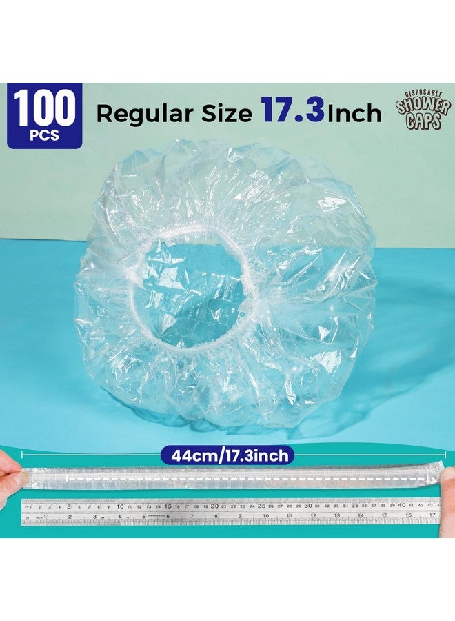 LEOBRO Disposable Shower Caps, 100Pcs Shower Caps, Shower Cap For Women Waterproof, Disposable Clear Plastic Shower Cap For Women, Thick Plastic Caps For Hair Treatment, Regular Size 17.3 Inch - Image 2