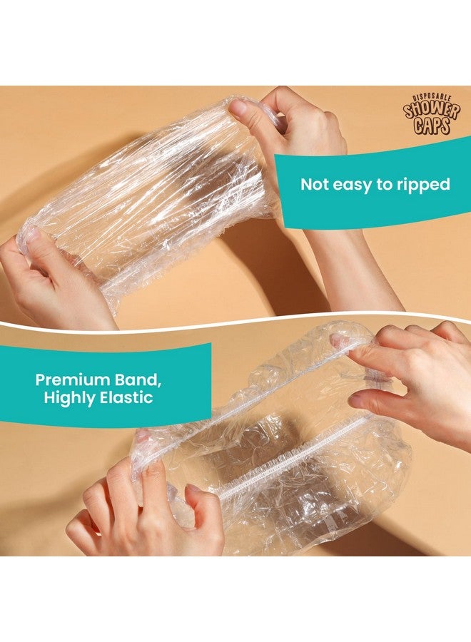 LEOBRO Disposable Shower Caps, 100Pcs Shower Caps, Shower Cap For Women Waterproof, Disposable Clear Plastic Shower Cap For Women, Thick Plastic Caps For Hair Treatment, Regular Size 17.3 Inch - Image 3