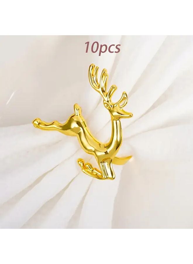 Set of 10 Golden Deer Pattern Napkin Rings Holiday Table Decorations Festive Dining - Image 1