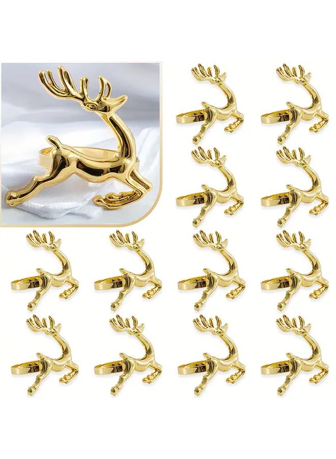 Set of 10 Golden Deer Pattern Napkin Rings Holiday Table Decorations Festive Dining - Image 2