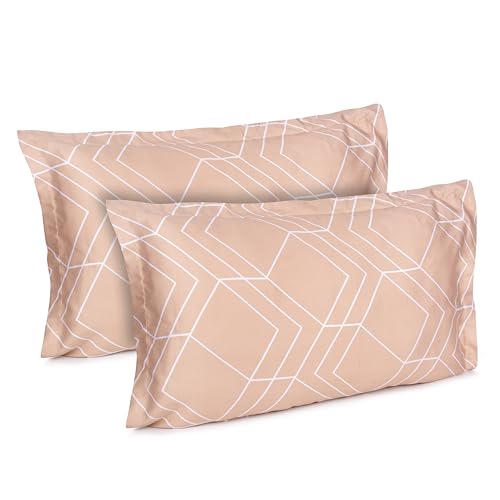 Mush Bamboo Printed Pillow Cover Set of 2 | 100% Bamboo Pillow Cover for Hair and Skin | 300 TC | Geometric Print | Breathable, Silky Soft and Envelope Pillowcases | 17"x27" (300 TC, Coral) - Image 1