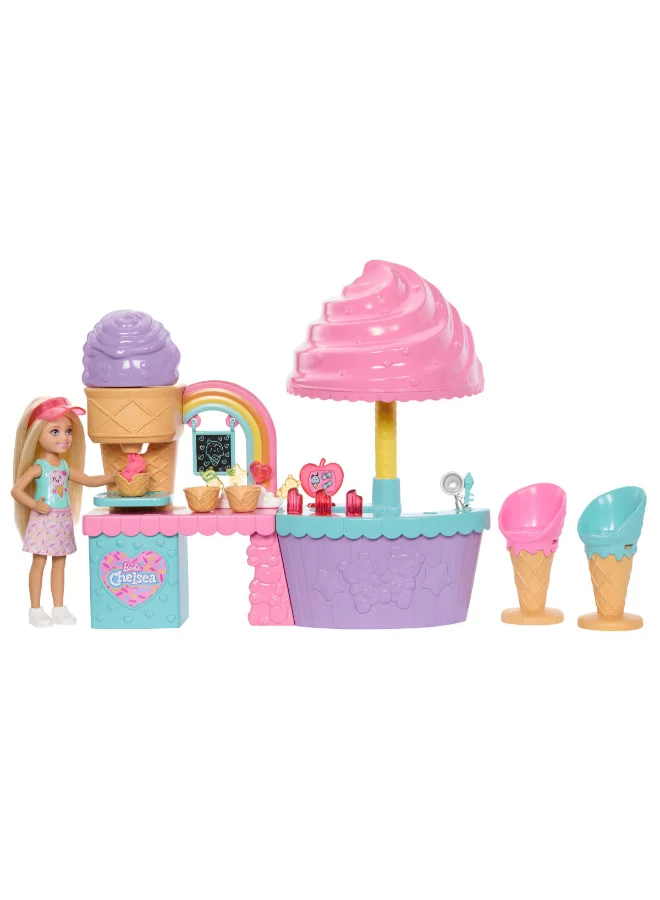 باربي ​Barbie Club Chelsea Ice Cream Shop Playset with Chelsea Doll, 2 Dough Colors, and Accessories​​