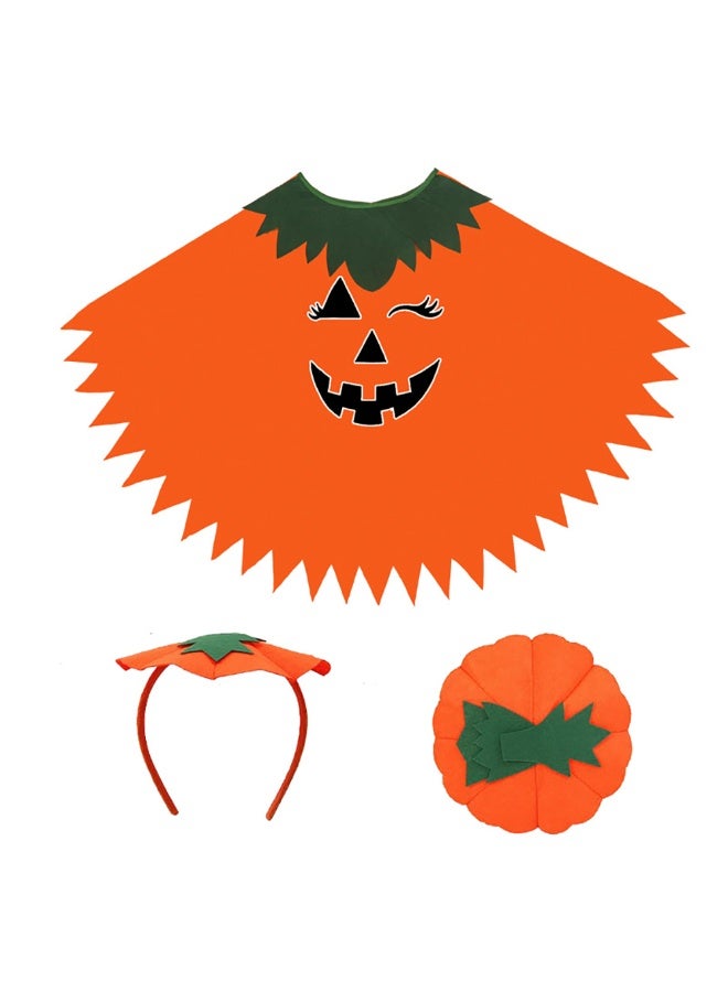 Halloween Kids Pumpkin Costume, Orange Pumpkin Cape with Hat and Treat Bag for Girls and Boys, Halloween Party Cosplay Outfits Fancy Dress and Stage Performance - Image 5