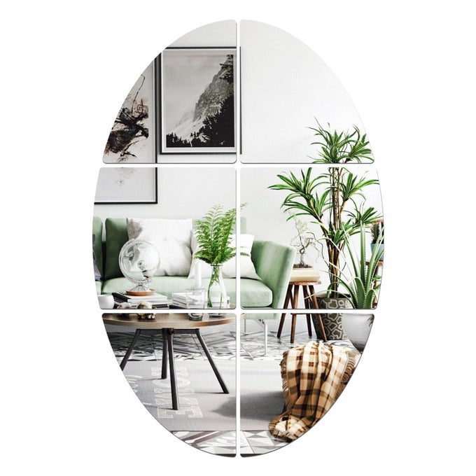 6PACK ACRYLIC MIRROR WALL STICKERSOVAL MIRROR TILES SELF ADHESIVE UNBREAKABLE MIRRORS STICKERS SHATTERPROOF MIRROR SHEETS FOR BATHROOM LIVING ROOM SILVER