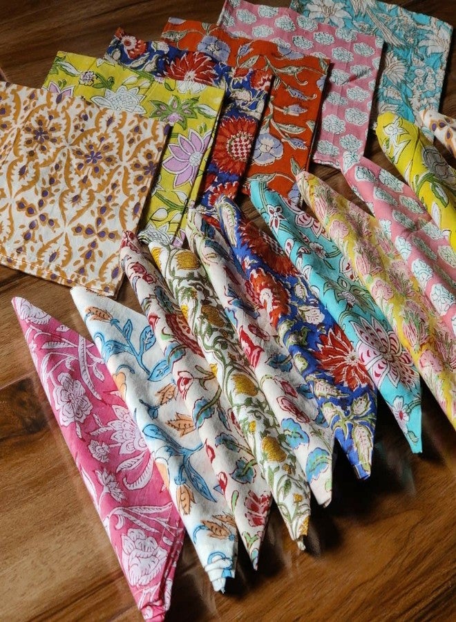 INDACORIFY 50 Pcs Mix Lot Table Napkins, 100% Cotton Hand Block Printed Indian Style Dinner Napkins, 16x16 Inches Kitchen Towels - Image 3