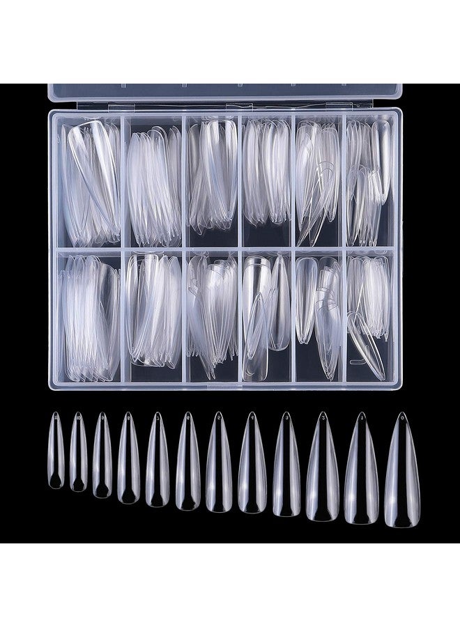 Yimart Long Stiletto False Nails,Long Sharp False Nail Tips,Easy Coffin Nails,YIMART 240pcs/box XL Stiletto False Nails Oval Stiletto Sharp Full Nail Tips Acrylic UV Gel Full Cover Nail Art Tips Decoration Nails Salon (Clear With Box) - Image 1