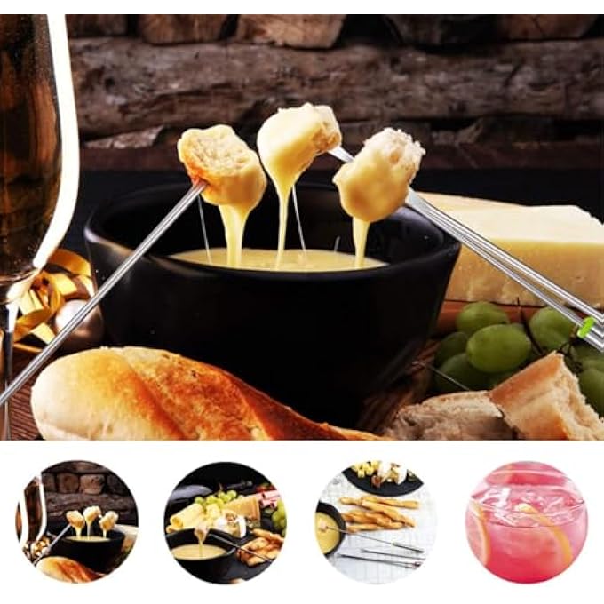 ريحني 6 قطع شوك فوندو من الفولاذ المقاوم للصدأ، شوكة فوندو الجبن الملونة، شوك فوندو الفاكهة، شوك فوندو الشوكولاتة، مجموعة من 6 قطع للقدر الساخن والشواء والفواكه والخضروات - Image 4
