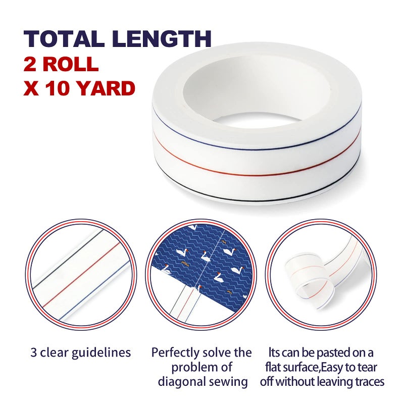 TSSART 1/4" Seam Diagonal Seam Tapes - 10Yard Each Roll Sewing Basting Tape for Stitching Straight Diagonal Seams Instruction Tool (2Pack) - Image 3