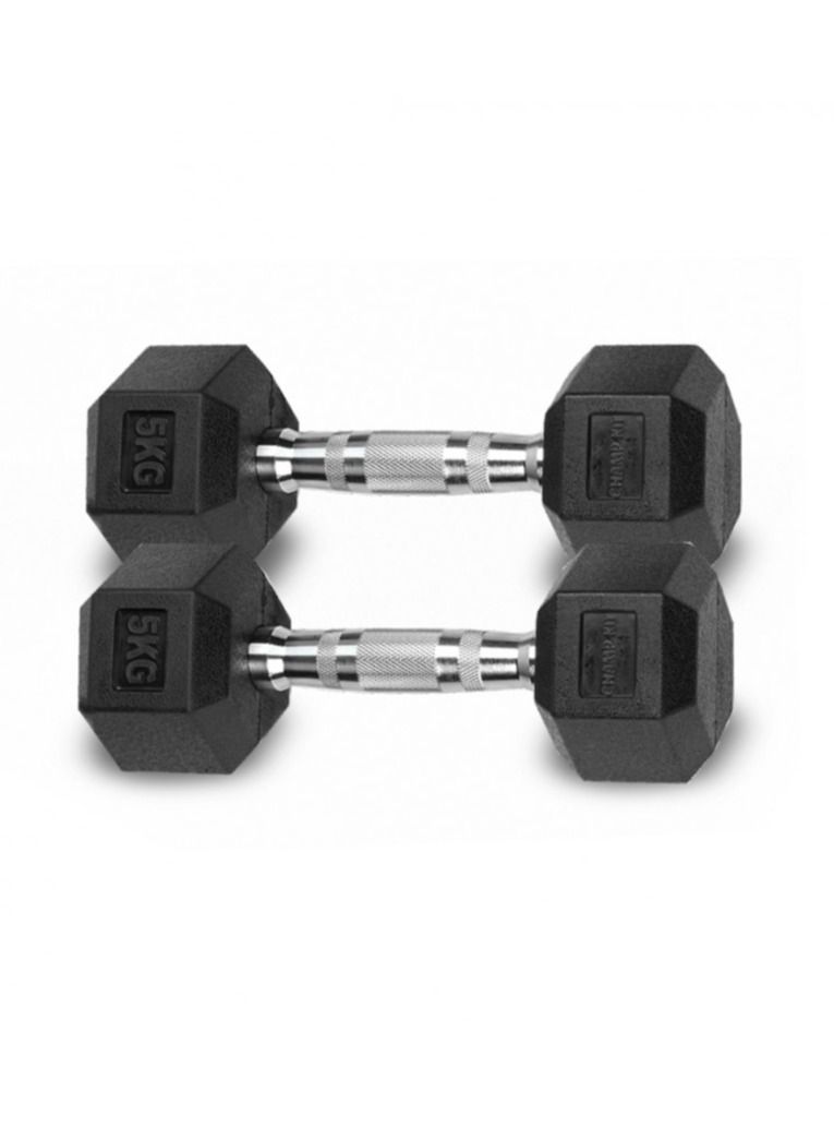 CHAMP KIT CHAMPKIT Rubber Hex Dumbbells set of pairs , for Exercises, Strength training equipment and Home gym accessories, 5kg - Image 1