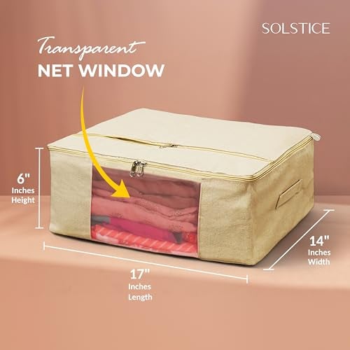 SOLSTICE Cotton Canvas Clothes Storage Bags/Saree Covers with Zip | Extra pocket | for Storage Specially Design for Woman Dresses, Sarees, Lehengas for Wardrobe Organizer (17 x 14 x 6 Inch) - Image 2