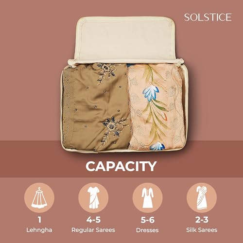 SOLSTICE Cotton Canvas Clothes Storage Bags/Saree Covers with Zip | Extra pocket | for Storage Specially Design for Woman Dresses, Sarees, Lehengas for Wardrobe Organizer (17 x 14 x 6 Inch) - Image 5