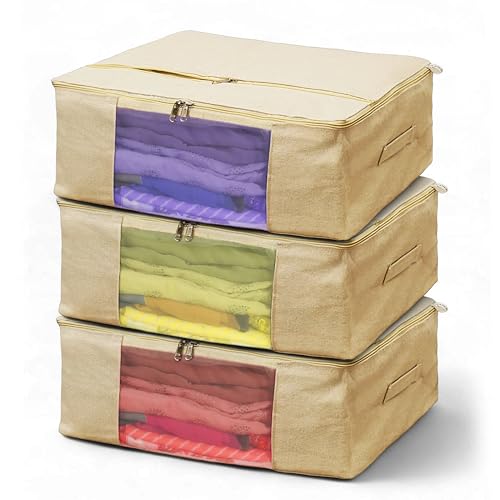 SOLSTICE Cotton Canvas Clothes Storage Bags/Saree Covers with Zip | Extra pocket | for Storage Specially Design for Woman Dresses, Sarees, Lehengas for Wardrobe Organizer (17 x 14 x 6 Inch) - Image 1