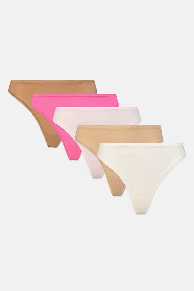 Rene Rofe Women 5 Pieces Plain Thongs, Multicolor - Image 2