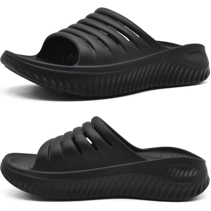 KuaiLu Womens Recovery Sandals Comfortable Plantar Fasciitis Arch Support Ladies Orthopedic Slip On Running Sport Walking Slides Thick Athletic Cushion Slippers Summer Outdoor Sliders Black Size 8 - Image 1