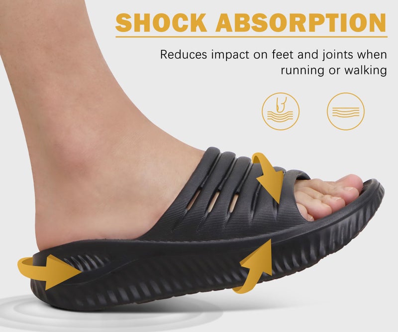 KuaiLu Womens Recovery Sandals Comfortable Plantar Fasciitis Arch Support Ladies Orthopedic Slip On Running Sport Walking Slides Thick Athletic Cushion Slippers Summer Outdoor Sliders Black Size 8 - Image 5