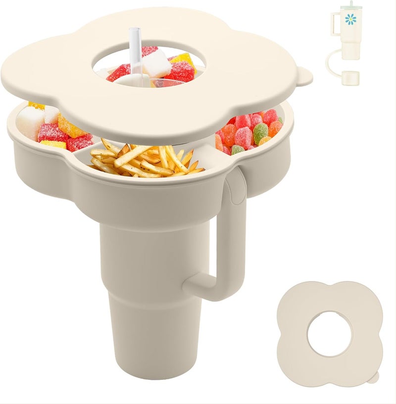 Zonyee Snack Bowl with Lid for Stanley 30 oz Tumbler with Handle Silicone Snack Tray Snack Ring for Stanley Cup Accessories Suitable for Car Cup Holder or Outdoor Cream - Image 1