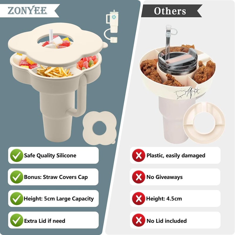 Zonyee Snack Bowl with Lid for Stanley 30 oz Tumbler with Handle Silicone Snack Tray Snack Ring for Stanley Cup Accessories Suitable for Car Cup Holder or Outdoor Cream - Image 2