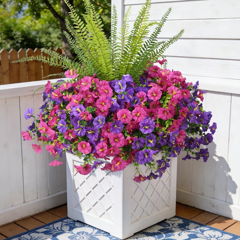 Hrobek Artificial Flowers for Outdoors Faux Plants Outside Indoor,UV Resistant Silk Fake Morning Glory Tall Ferns for Home Patio Garden Back Yard Front Porch Decor(13 Bunches,Dk. & Lt. Purple) - Image 1