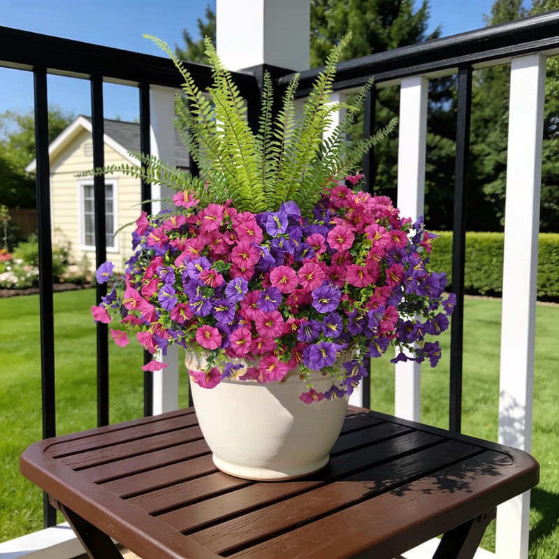 Hrobek Artificial Flowers for Outdoors Faux Plants Outside Indoor,UV Resistant Silk Fake Morning Glory Tall Ferns for Home Patio Garden Back Yard Front Porch Decor(13 Bunches,Dk. & Lt. Purple) - Image 5