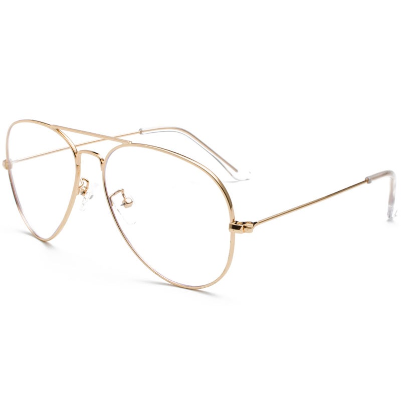 EYLRIM Blue Light Aviator Glasses for Women Men Metal Pilot Frame Clear Lens Computer Eyeglasses01 Gold