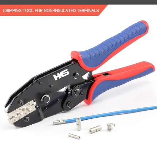 HKS Crimping Tool for Non-Insulated Terminals - Ratcheting Wire Crimpers for Butt, Fork, Ring, OT & UT - AWG 20-8 (0.5-10mm²) - Ratchet Terminal Crimper - Electrical Crimping Tool - Image 4