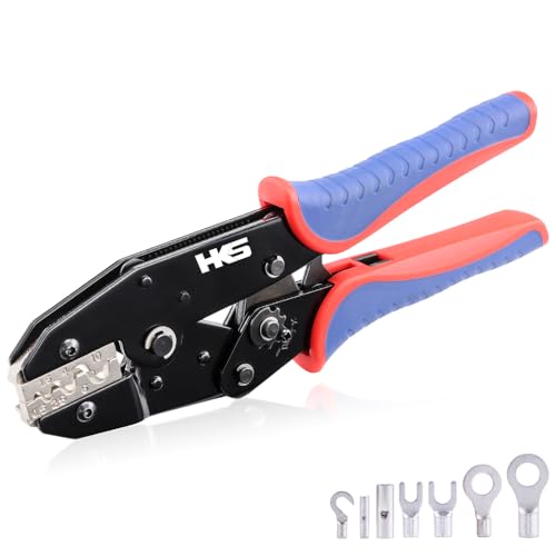 HKS Crimping Tool for Non-Insulated Terminals - Ratcheting Wire Crimpers for Butt, Fork, Ring, OT & UT - AWG 20-8 (0.5-10mm²) - Ratchet Terminal Crimper - Electrical Crimping Tool - Image 1