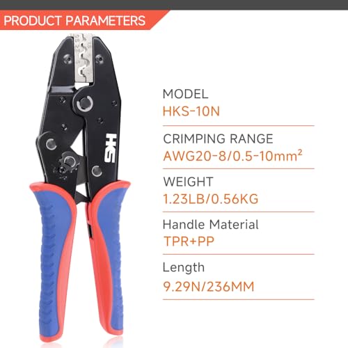 HKS Crimping Tool for Non-Insulated Terminals - Ratcheting Wire Crimpers for Butt, Fork, Ring, OT & UT - AWG 20-8 (0.5-10mm²) - Ratchet Terminal Crimper - Electrical Crimping Tool - Image 2