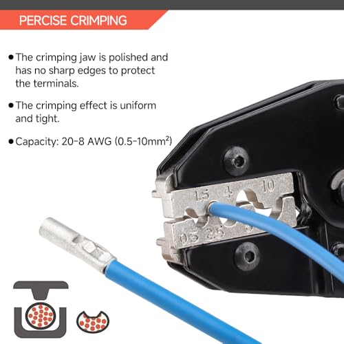 HKS Crimping Tool for Non-Insulated Terminals - Ratcheting Wire Crimpers for Butt, Fork, Ring, OT & UT - AWG 20-8 (0.5-10mm²) - Ratchet Terminal Crimper - Electrical Crimping Tool - Image 3
