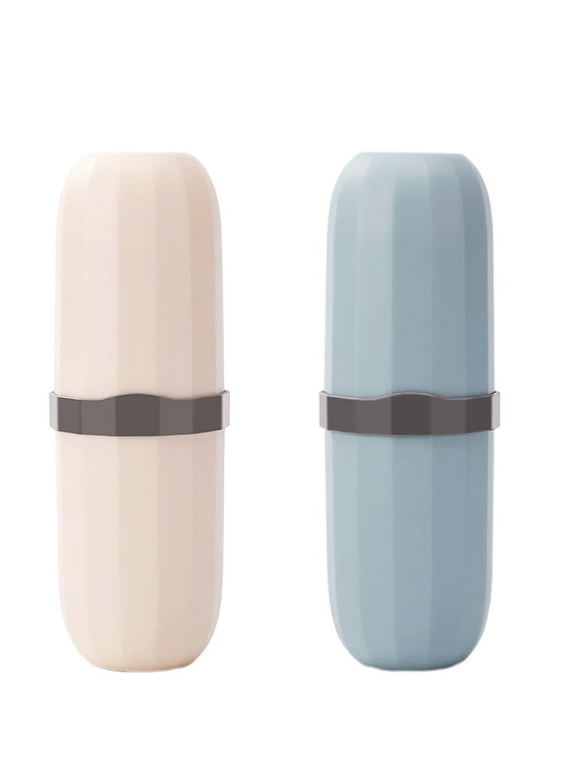 أوزيغالور 2 قطعة حاوية حاملة لفرشاة الأسنان للسفر، وعلبة معدنية لفرشاة الأسنان والمعجون الأسناني للسفر والرحلات الصناعية والمدرسية - Image 1