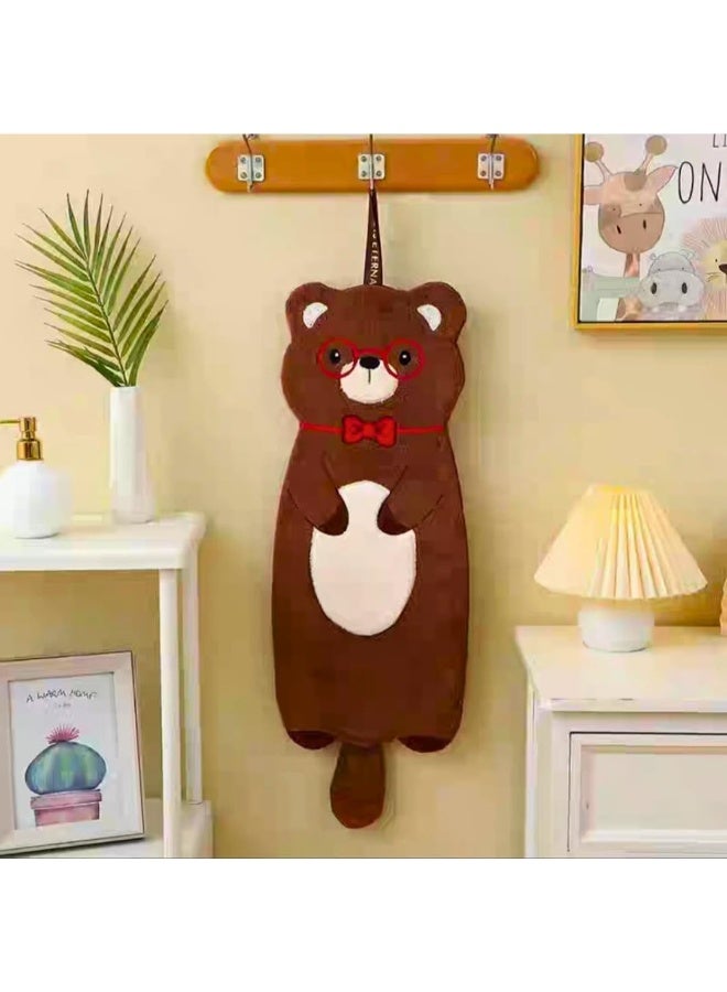 منشفة يد معلقة أنيقة ولطيفة بتصميم حيوانات كرتونية، مصنوعة من قماش ناعم ماص، منشفة تجفيف مزخرفة للمطبخ والحمام، مزودة بحلقة للاستخدام المنزلي، طولها 80 سم (دب). - Image 1